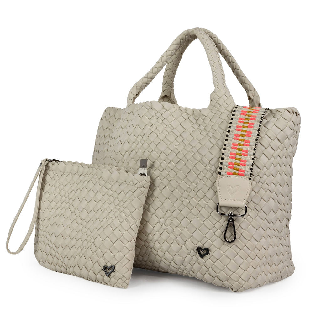 London Large Woven Tote Bone