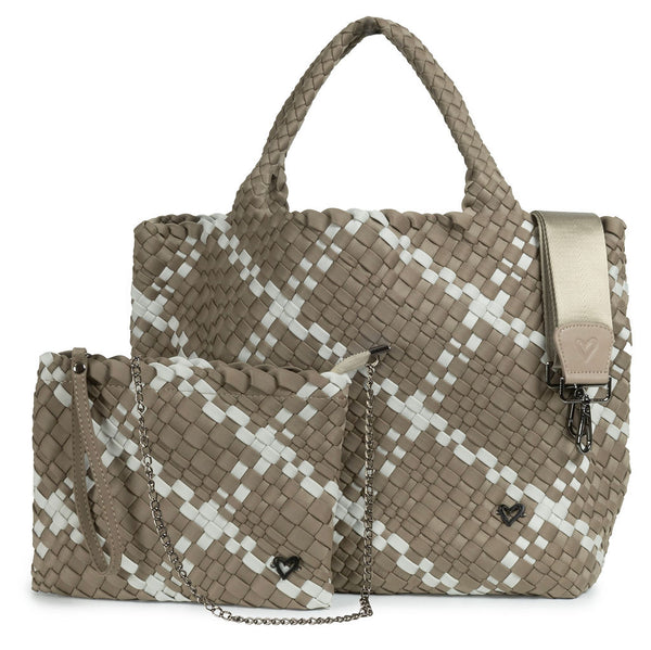 London Large Woven Tote - Buff & Ice Grey