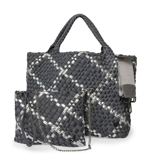 London Large Woven Tote - Charcoal & Silver