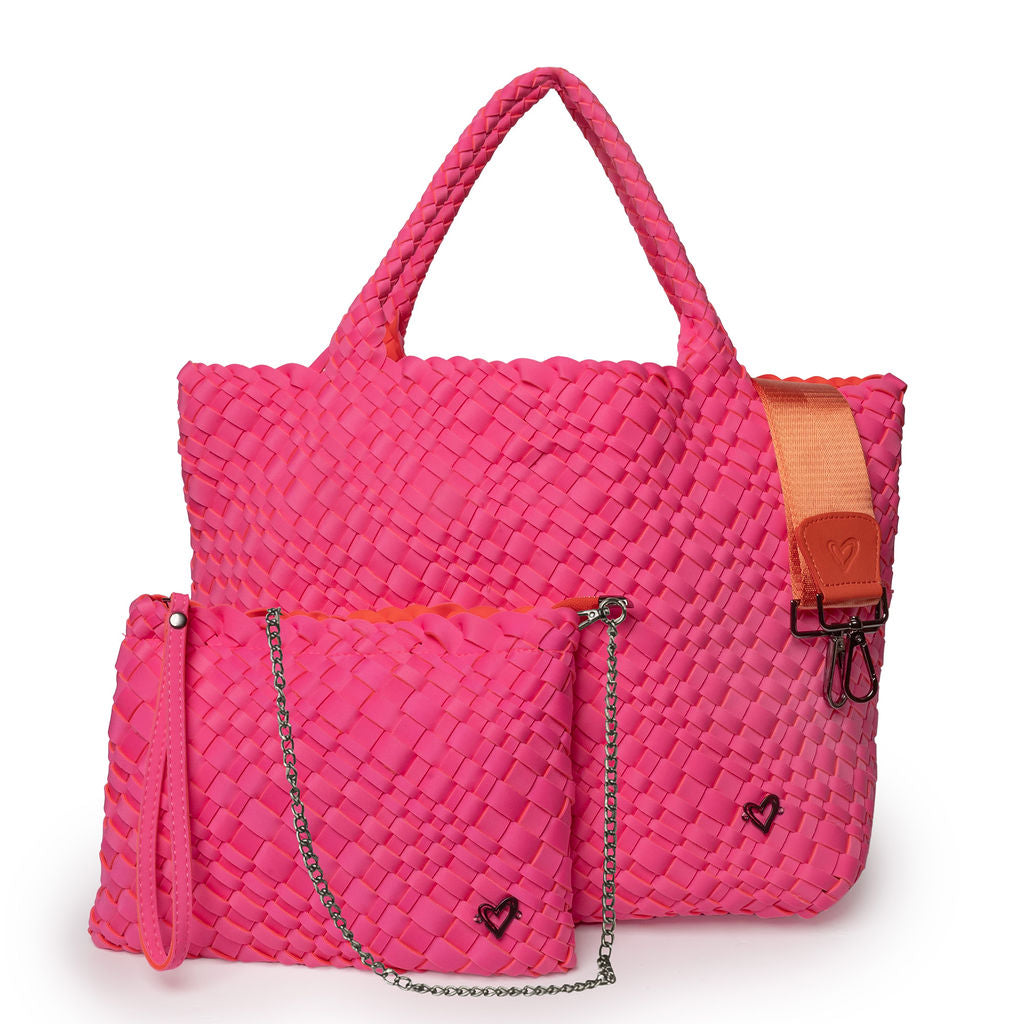 London Large Woven Tote - Pink & Orange