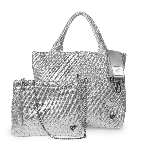 London Large Woven Tote - Silver