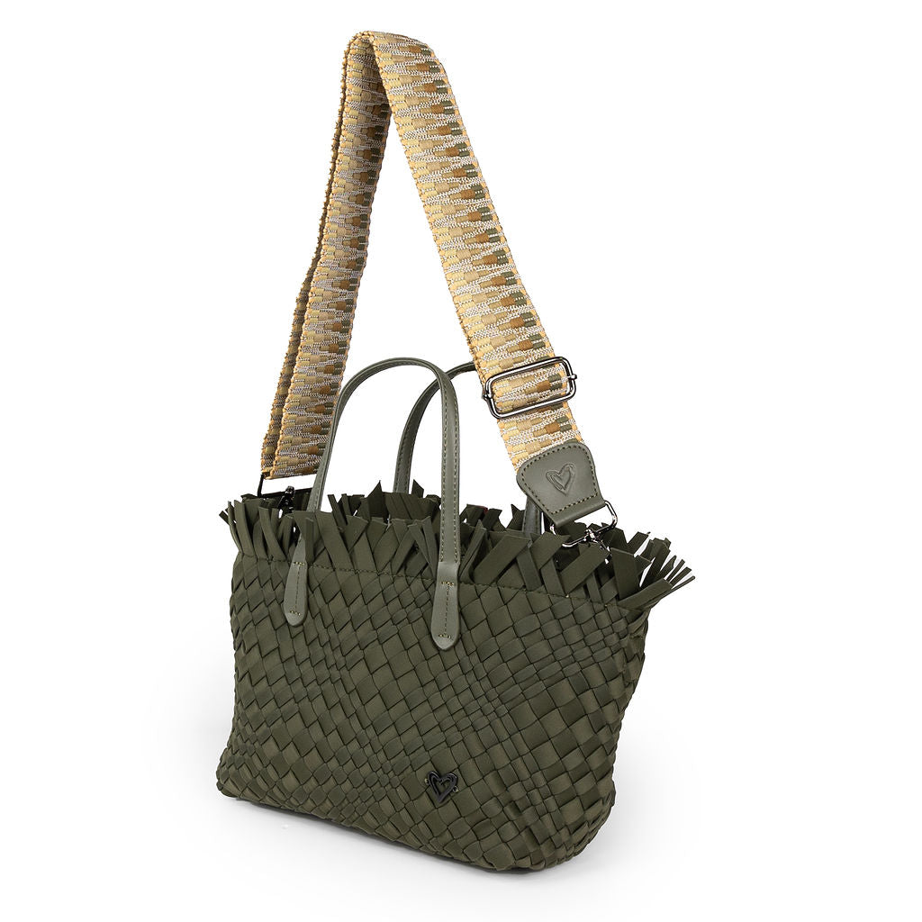 Taunton Small Woven Tote (Fringed Top) - Olive