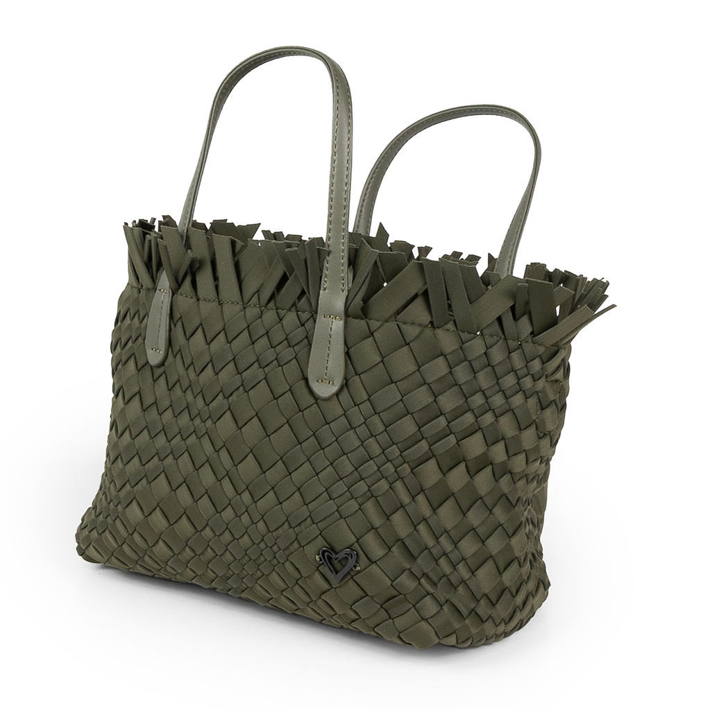 Taunton Small Woven Tote (Fringed Top) - Olive