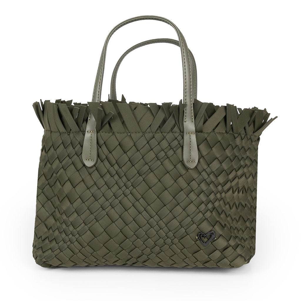 Taunton Small Woven Tote (Fringed Top) - Olive