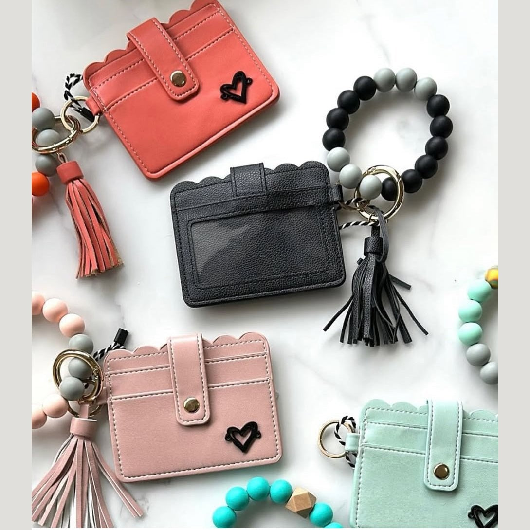 Calgary Vegan Leather Bracelet Card Case - Black Scalloped preneLOVE®