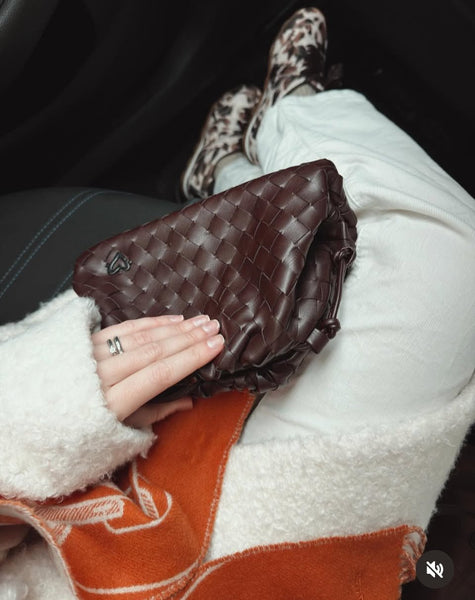 Elgin Woven Vegan Leather Crossbody Clutch - Chocolate preneLOVE®