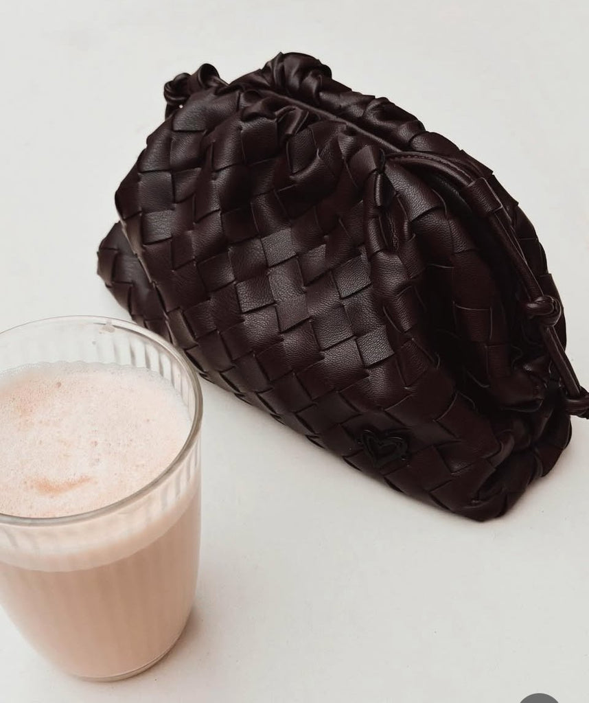 Elgin Woven Vegan Leather Crossbody Clutch - Chocolate preneLOVE®