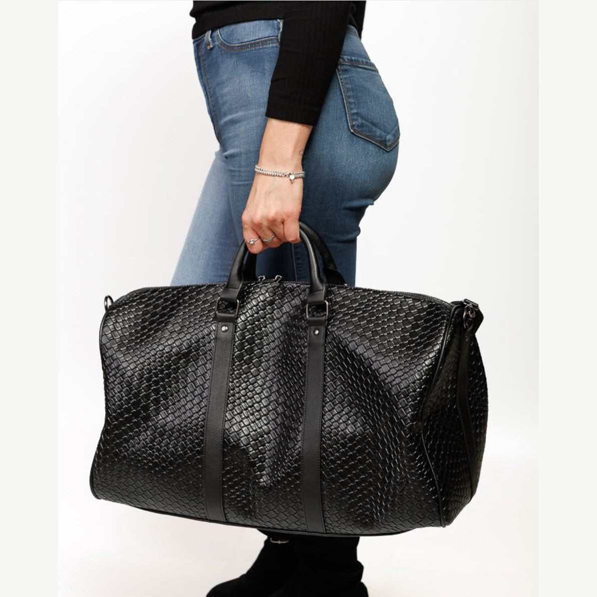 Brock Vegan Leather Woven Duffle Bag - Black - preneLOVE®