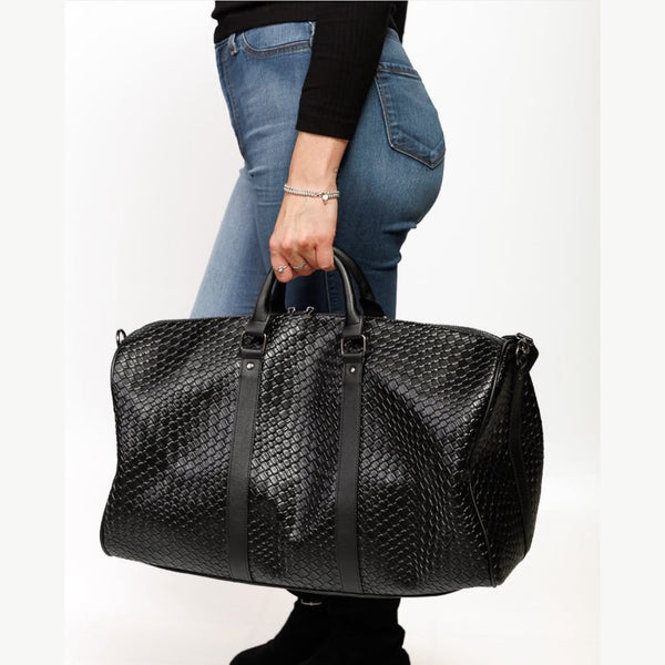 IMPERFECT: Brock Vegan Leather Woven Duffle Bag - Black preneLOVE®