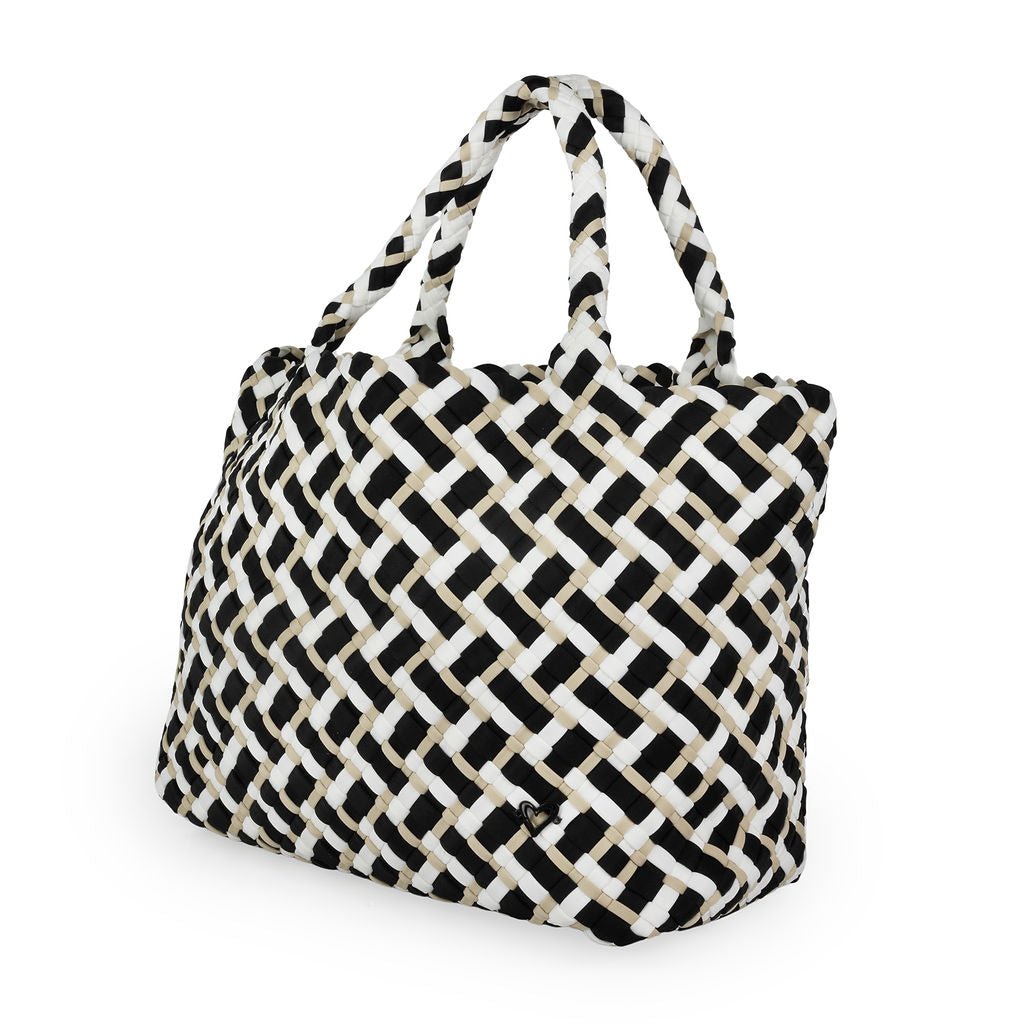 London Large Woven Tote - Tri Mix Black, Tan & White preneLOVE®