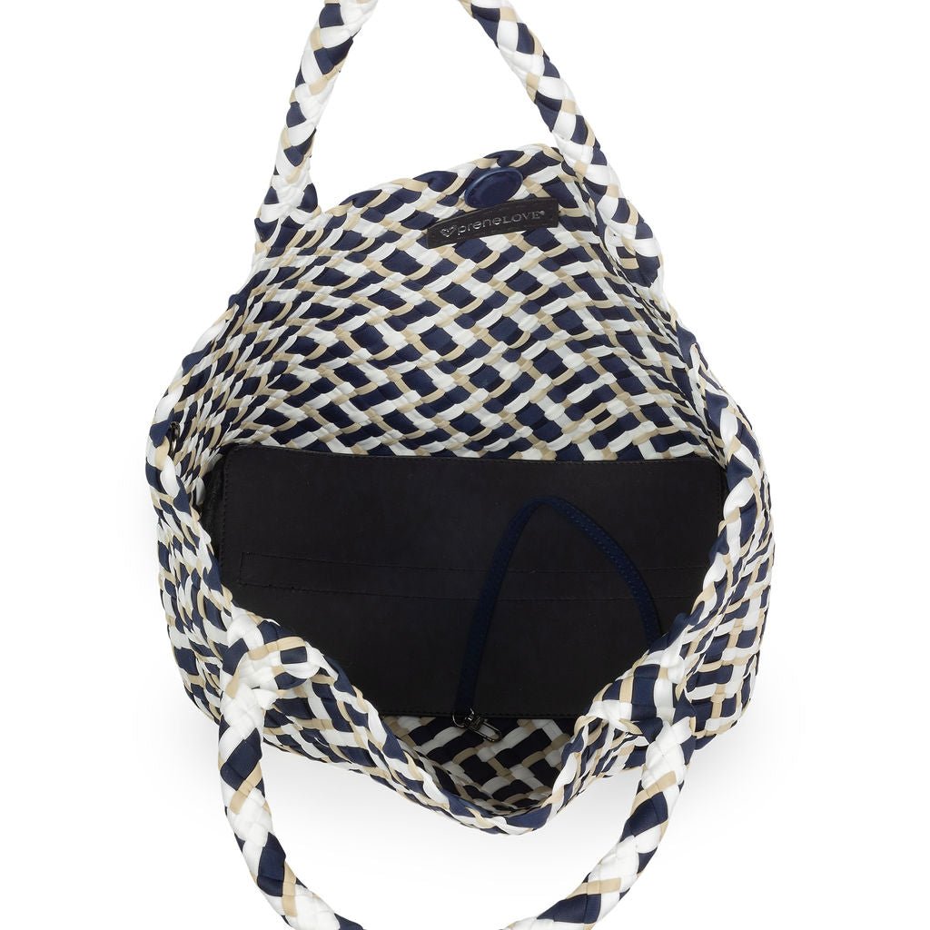 London Large Woven Tote - Tri Mix Navy, Tan & White preneLOVE®