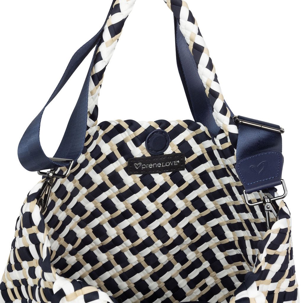 London Large Woven Tote - Tri Mix Navy, Tan & White preneLOVE®