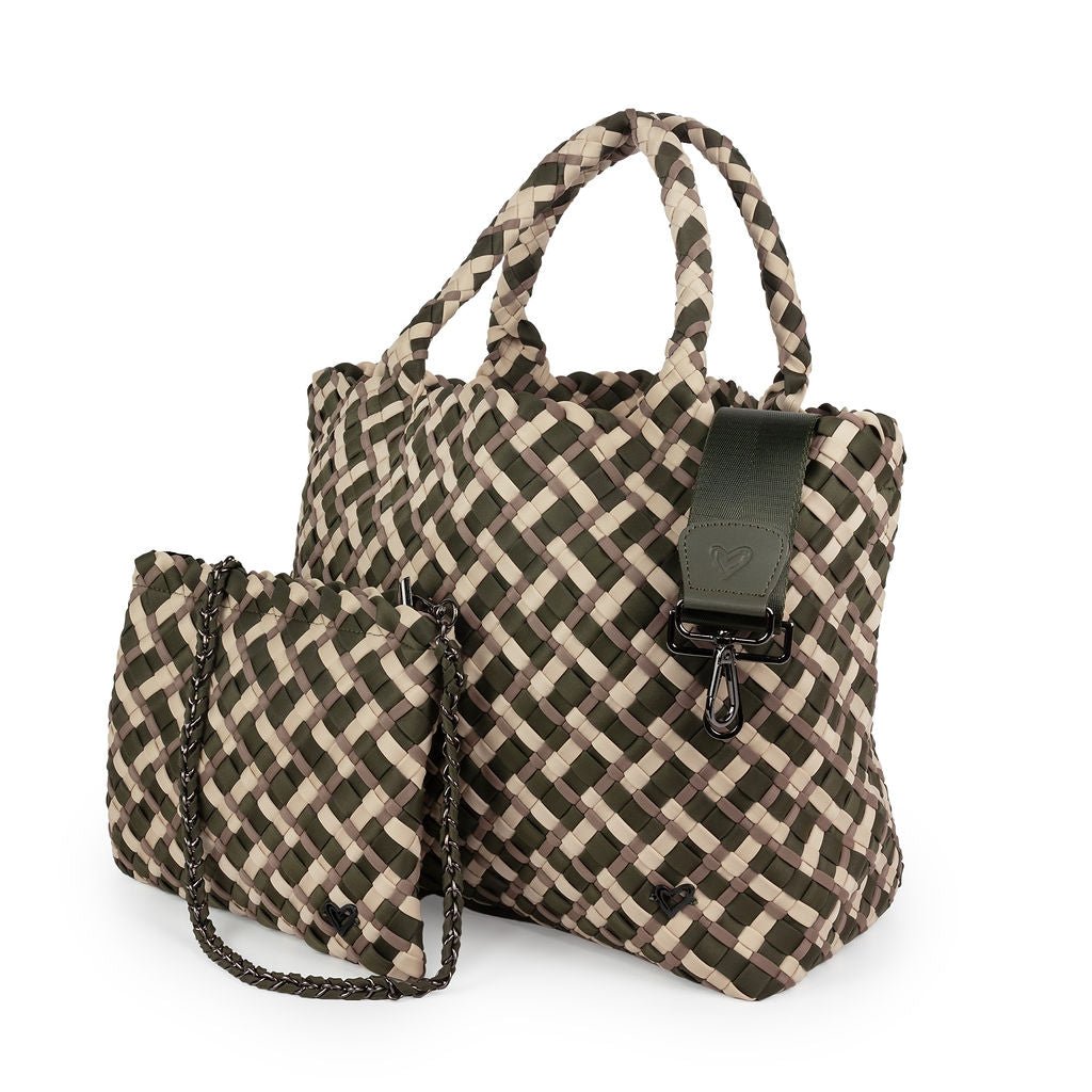 London Large Woven Tote - Tri Mix Olive, Buff & Tan preneLOVE®