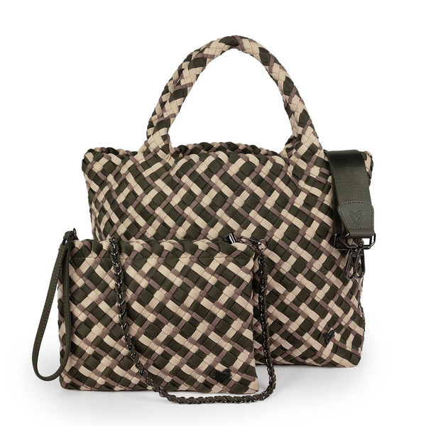 London Large Woven Tote - Tri Mix Olive, Buff & Tan preneLOVE®