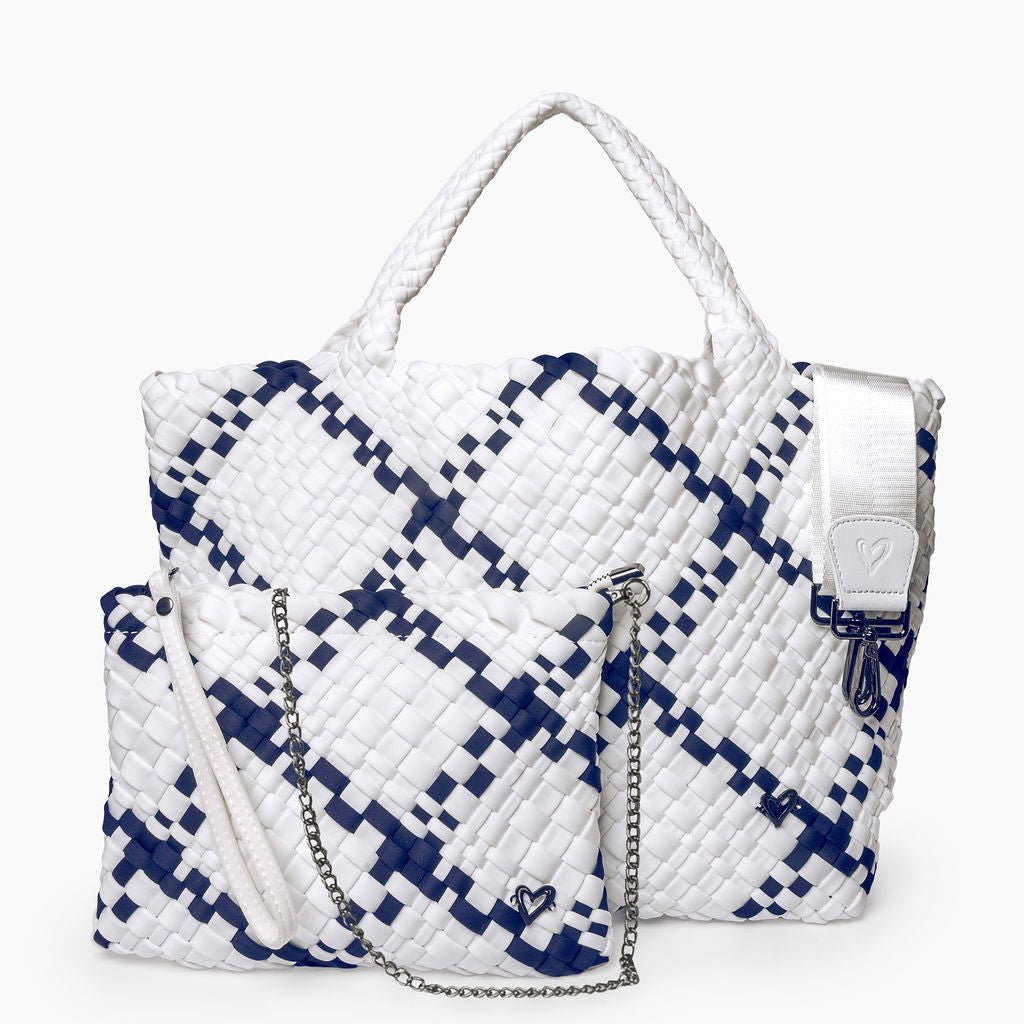 London Large Woven Tote - White & Navy preneLOVE®