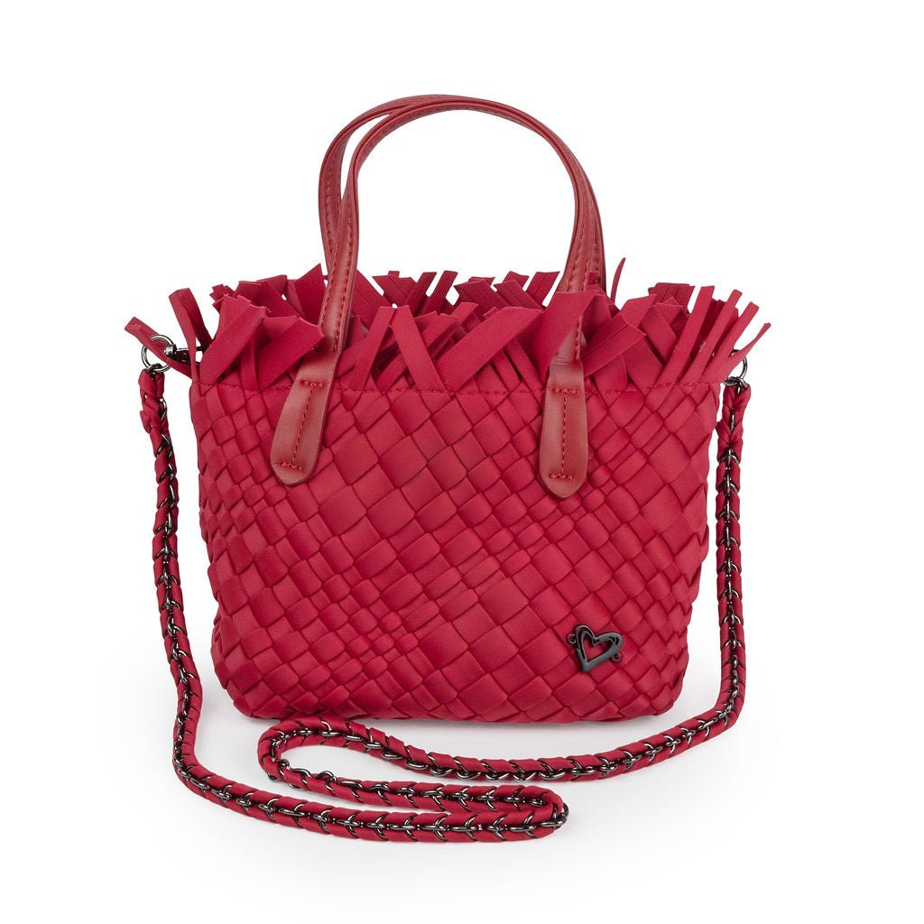 NEW: Barrie Mini Woven Tote (Fringe Top) - Cranberry Red preneLOVE®