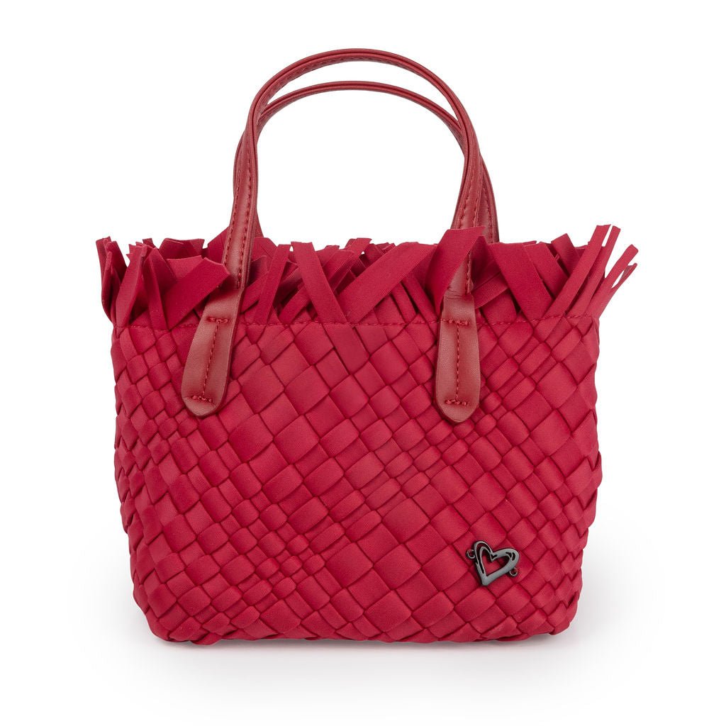 NEW: Barrie Mini Woven Tote (Fringe Top) - Cranberry Red preneLOVE®