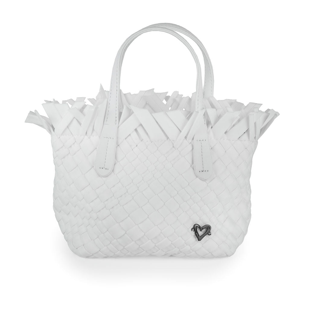 NEW: Barrie Mini Woven Tote (Fringe Top) - White preneLOVE®