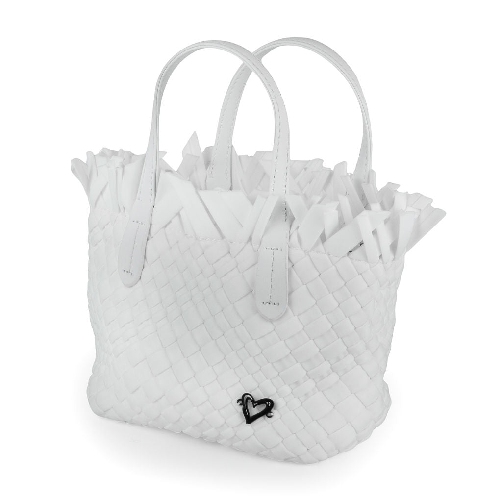 NEW: Barrie Mini Woven Tote (Fringe Top) - White preneLOVE®