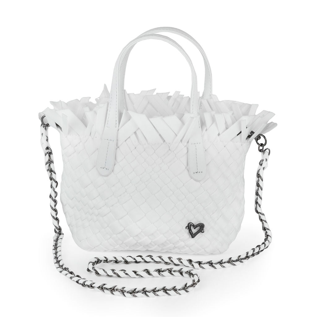 NEW: Barrie Mini Woven Tote (Fringe Top) - White preneLOVE®