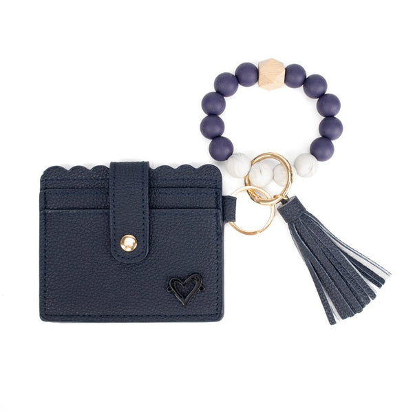 NEW: Calgary Vegan Leather Bracelet Card Case - Navy Scallopped preneLOVE®