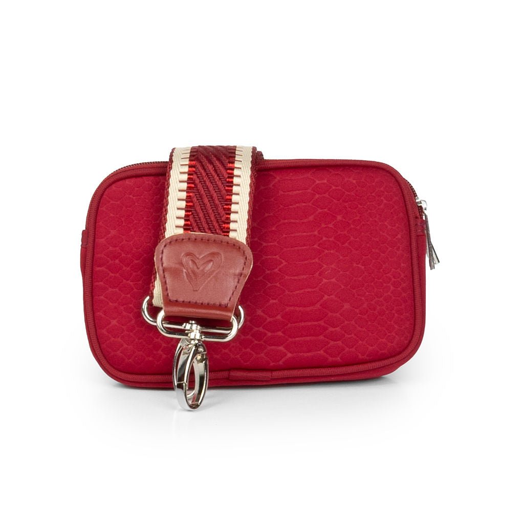 NEW: Cranberry Red Snake - embossed Dual Zipper Belt/Crossbody Bag preneLOVE®