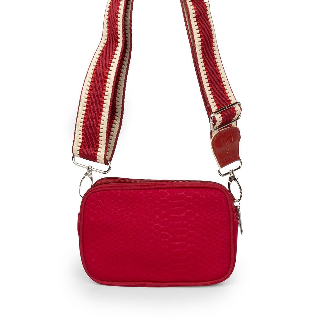 NEW: Cranberry Red Snake - embossed Dual Zipper Belt/Crossbody Bag preneLOVE®