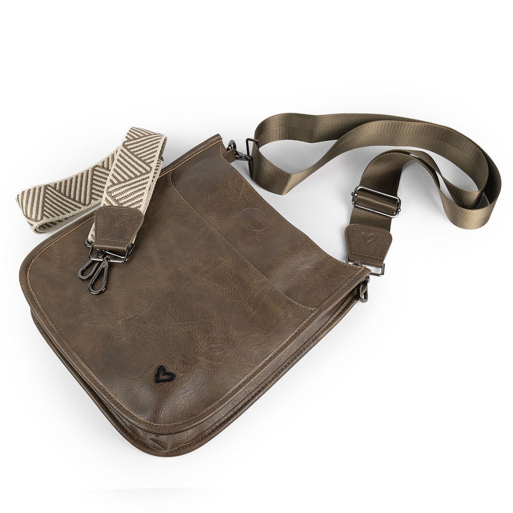 NEW: Oakville Vegan Leather Messenger - Chocolate preneLOVE®