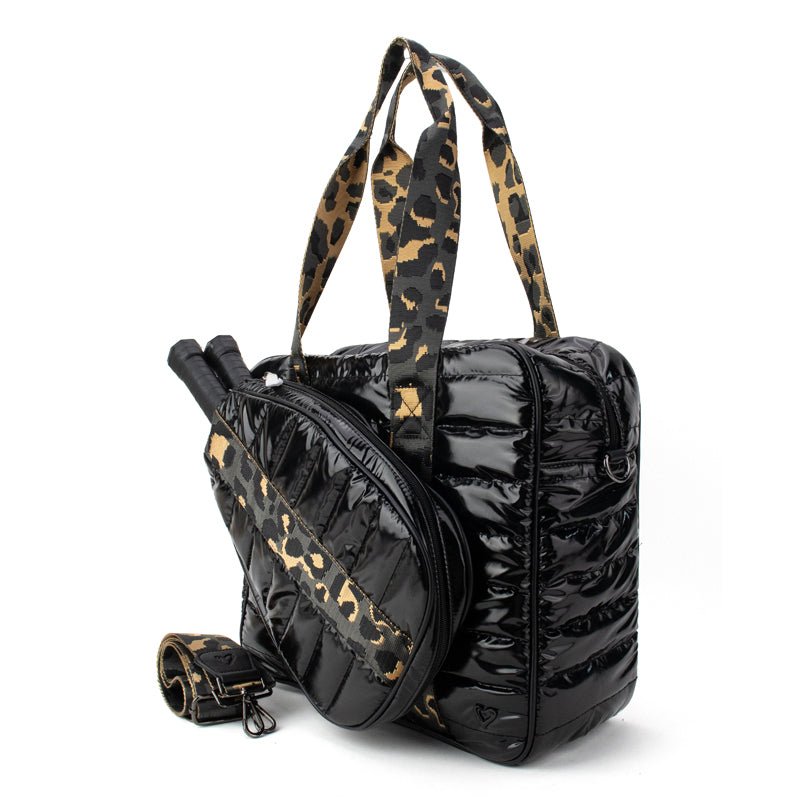 NEW: Pickleball Sport Bag - Black & Leopard (sleeve holds 2 paddles) preneLOVE®