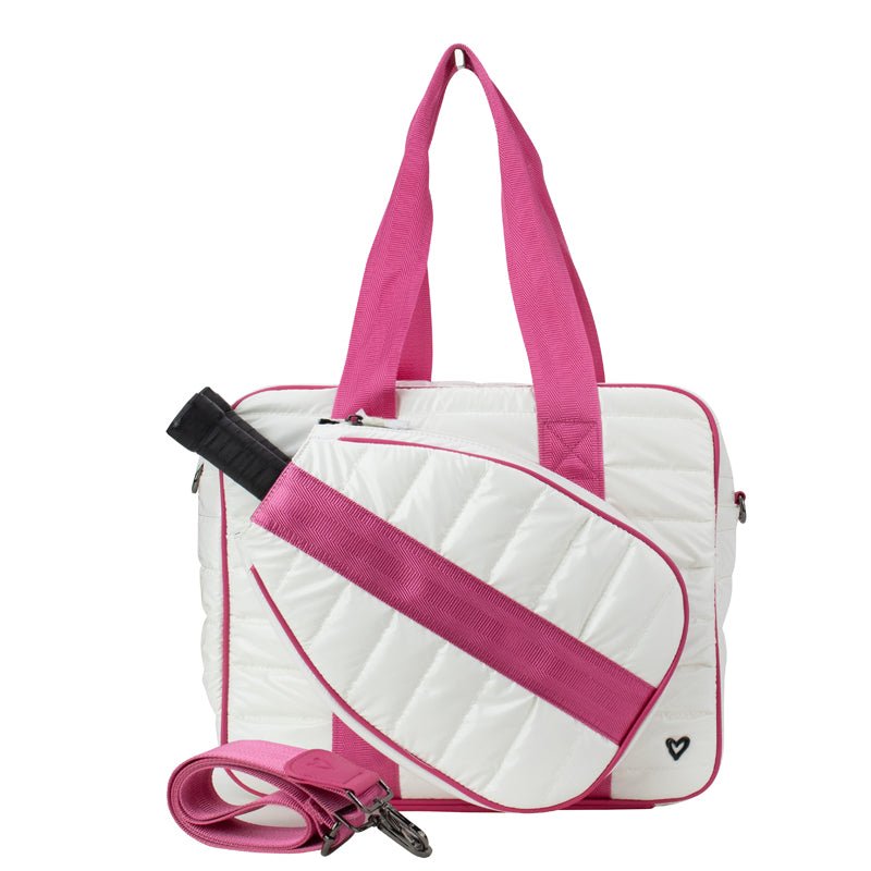 NEW: Pickleball Sport Bag - White & Pink (sleeve holds 2 paddles) preneLOVE®