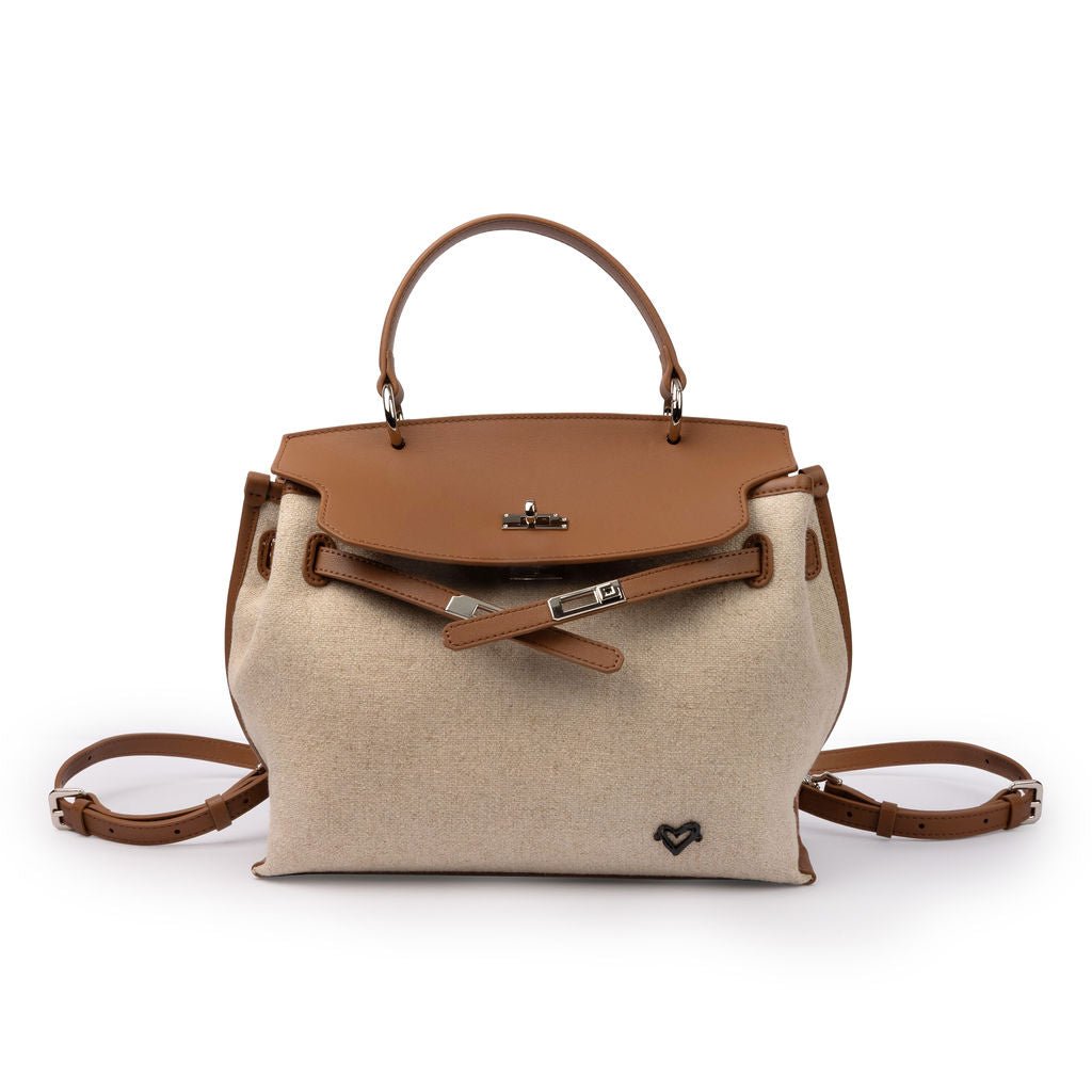 NEW: Rosseau Genuine Leather & Linen Convertible Handbag/Backpack preneLOVE®