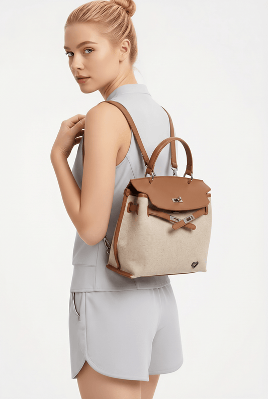 NEW: Rosseau Genuine Leather & Linen Convertible Handbag/Backpack preneLOVE®