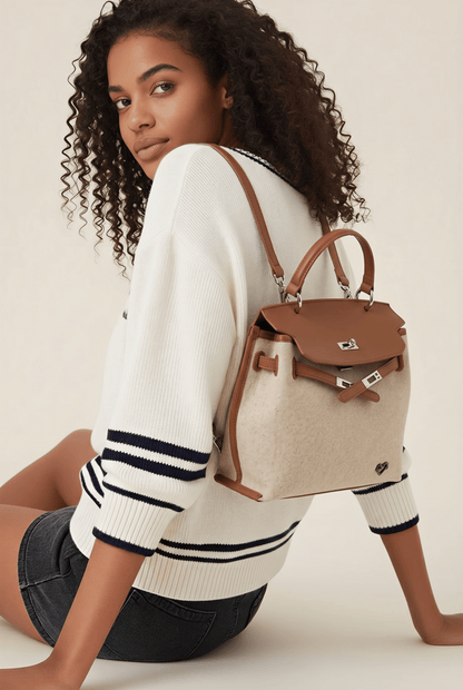 NEW: Rosseau Genuine Leather & Linen Convertible Handbag/Backpack preneLOVE®