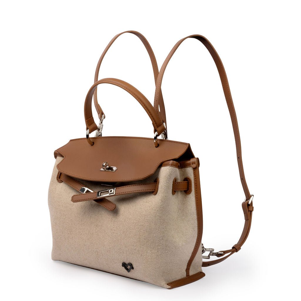 NEW: Rosseau Genuine Leather & Linen Convertible Handbag/Backpack preneLOVE®
