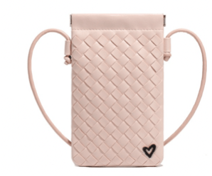 NEW: Sherwood Woven Vegan Leather Phone crossbody - Shell Pink preneLOVE®