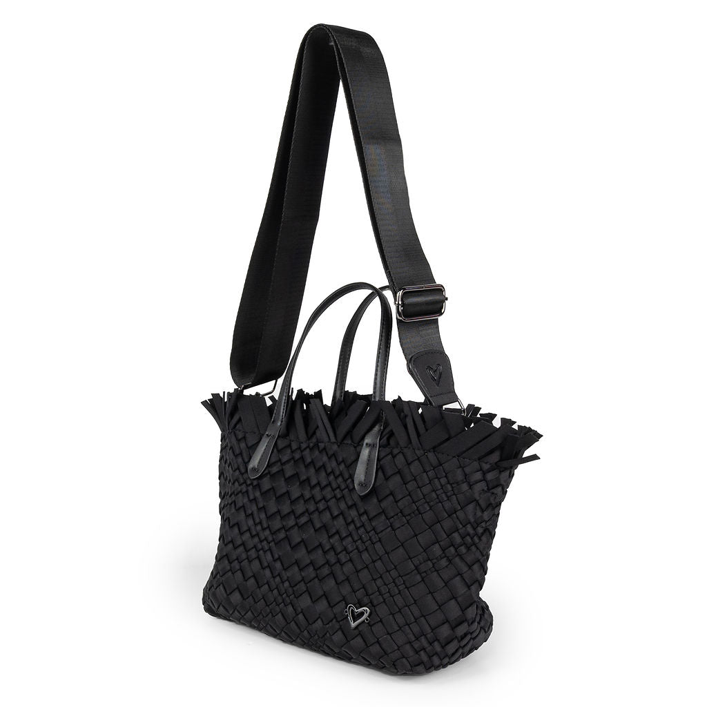 NEW: Taunton Small Woven Tote (Fringed Top) - Black preneLOVE®