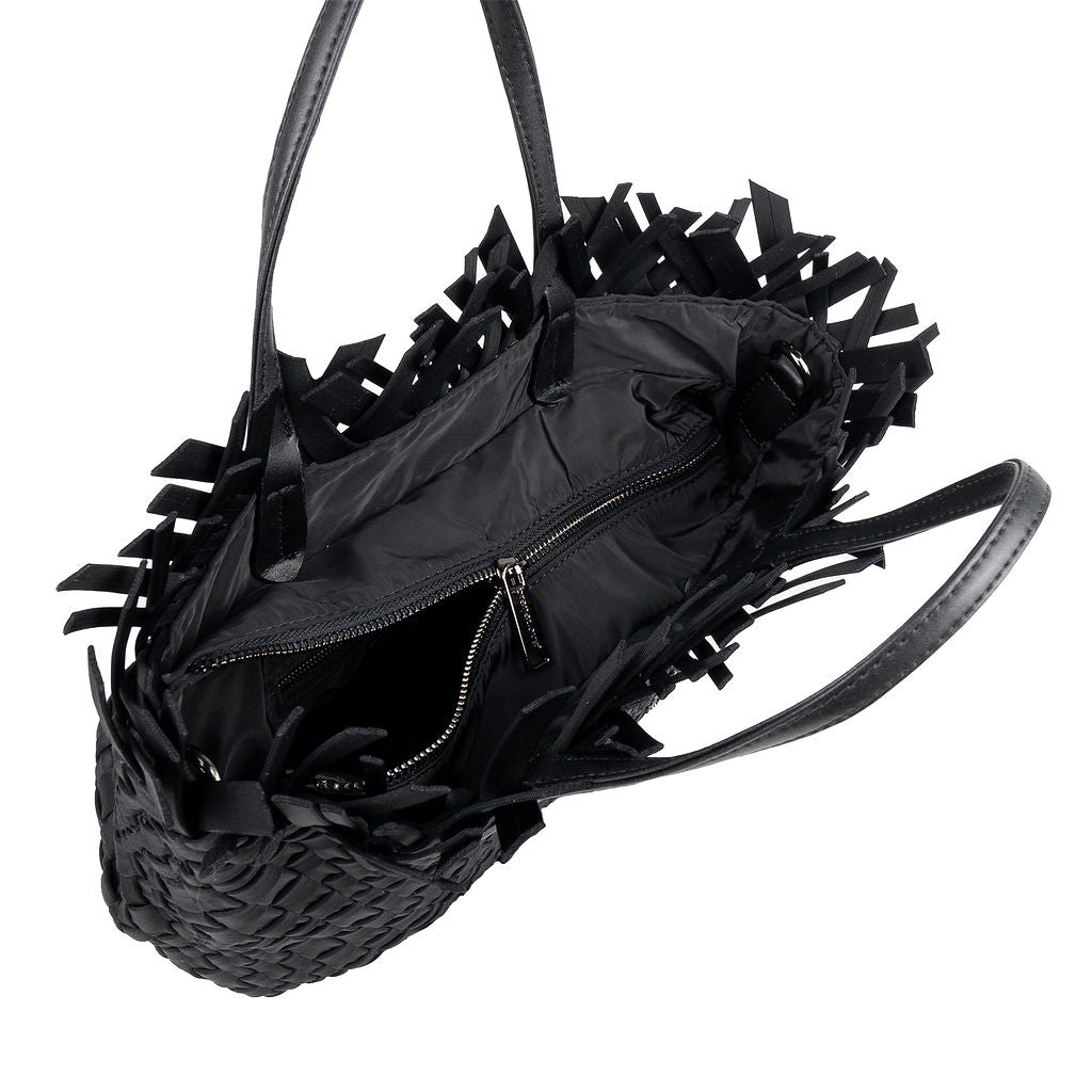 NEW: Taunton Small Woven Tote (Fringed Top) - Black preneLOVE®