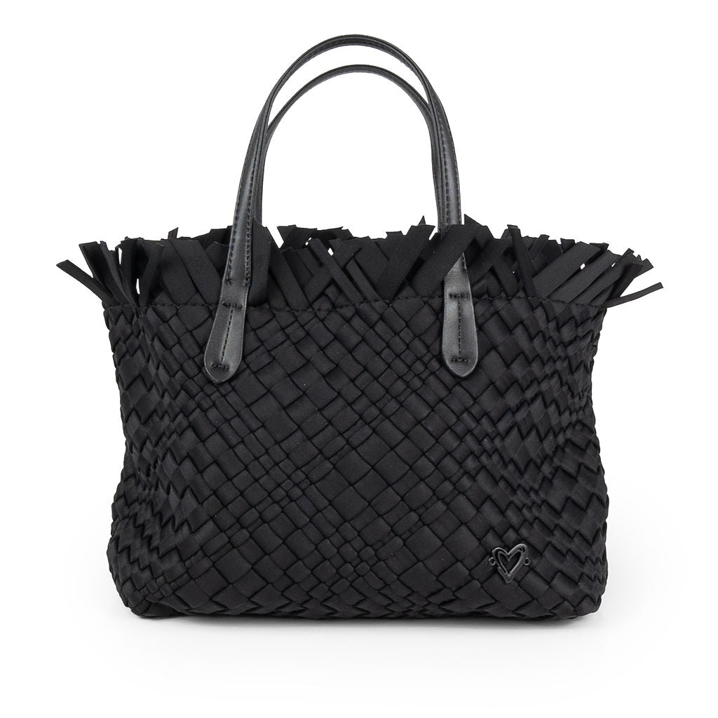 NEW: Taunton Small Woven Tote (Fringed Top) - Black preneLOVE®