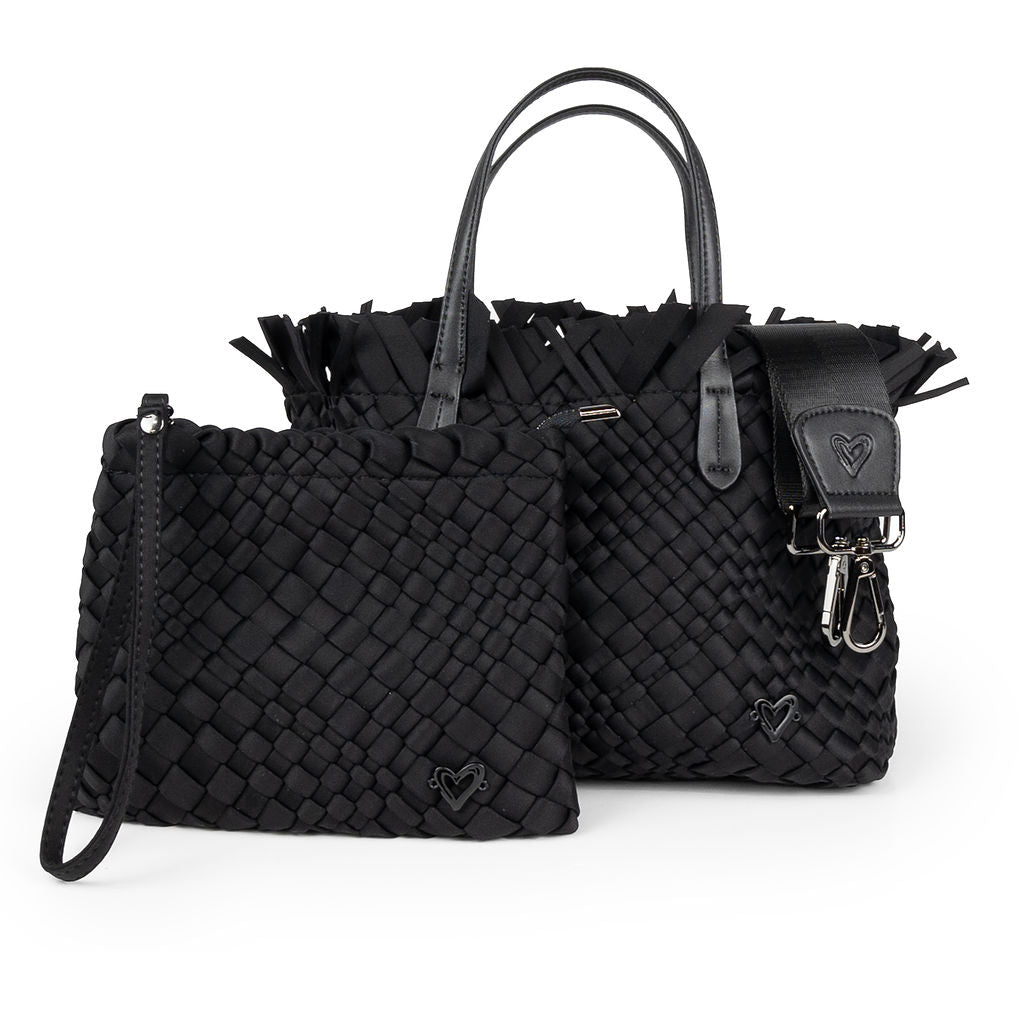 NEW: Taunton Small Woven Tote (Fringed Top) - Black preneLOVE®