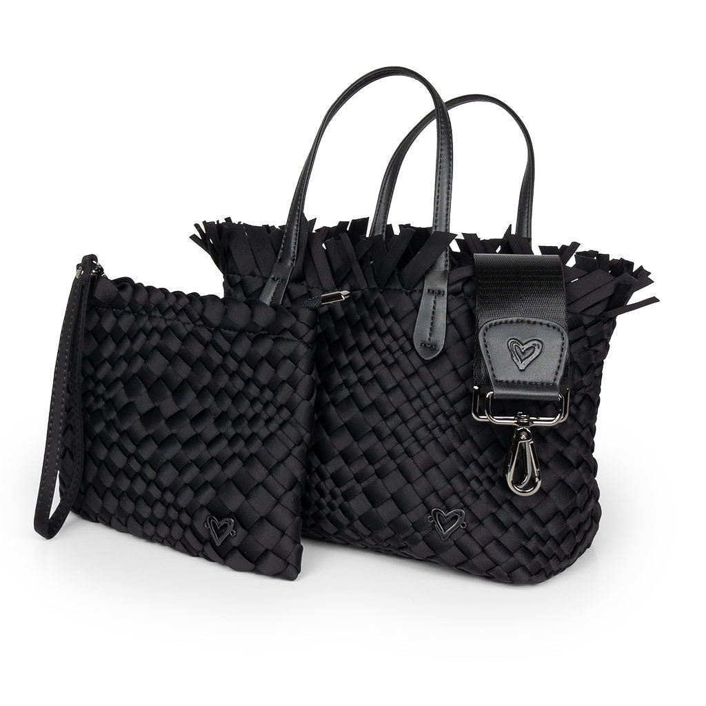 NEW: Taunton Small Woven Tote (Fringed Top) - Black preneLOVE®