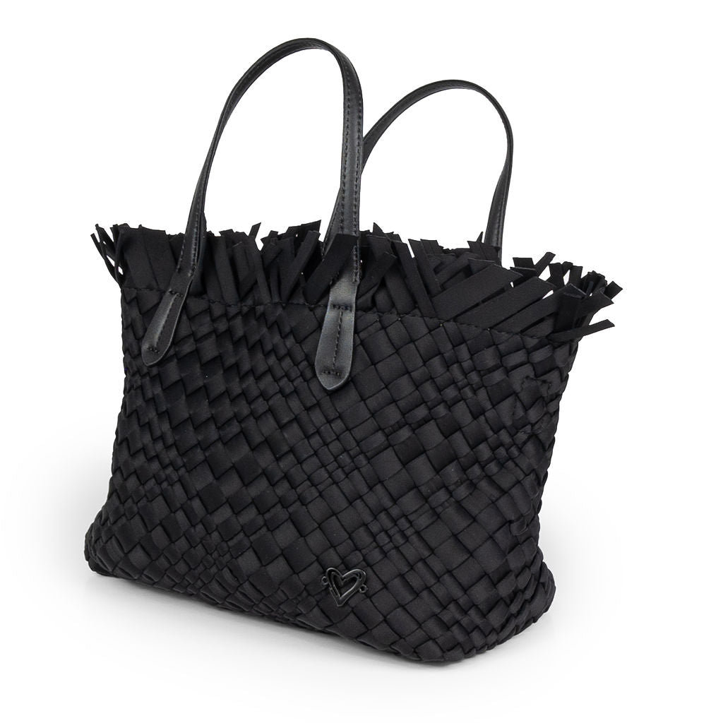 NEW: Taunton Small Woven Tote (Fringed Top) - Black preneLOVE®