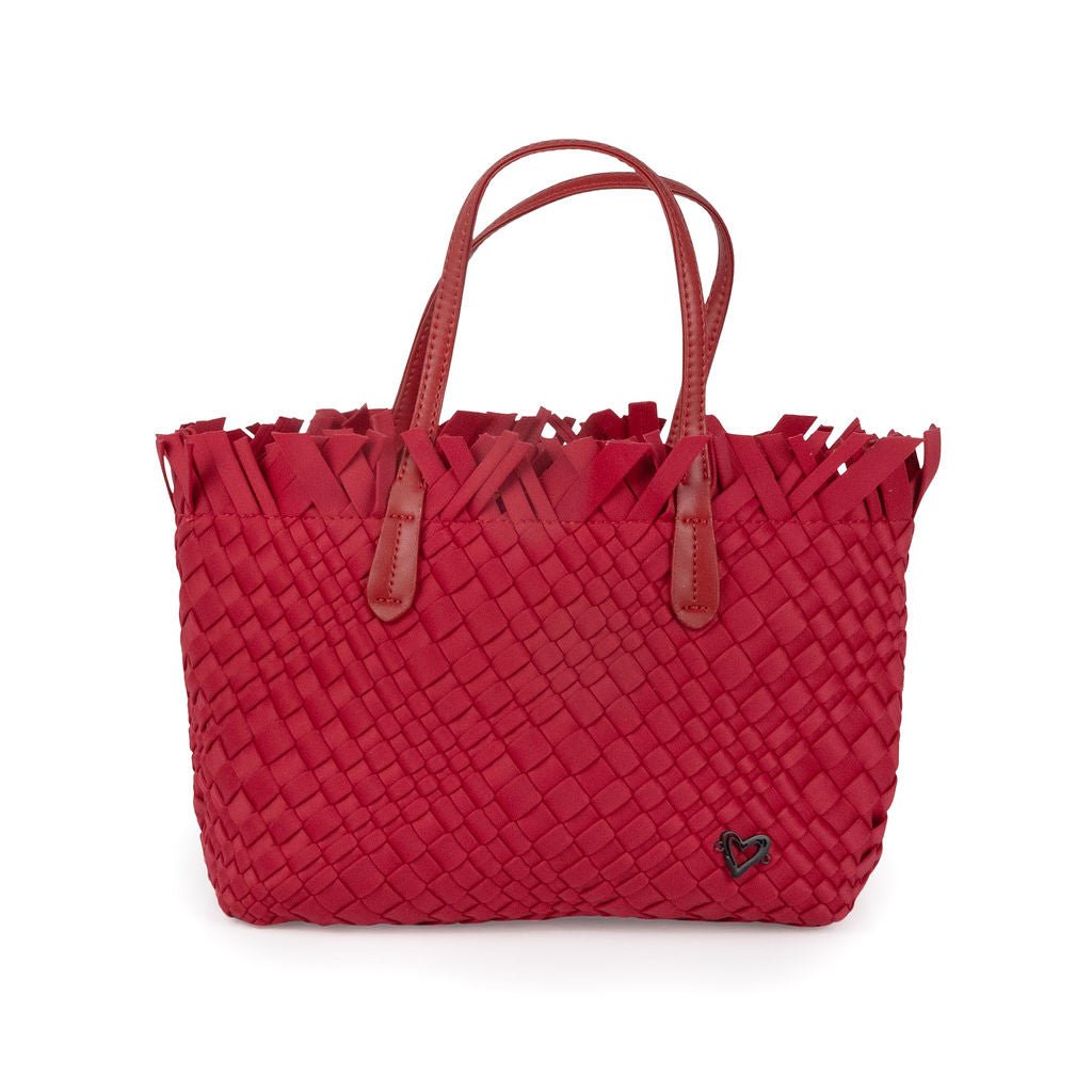 NEW: Taunton Small Woven Tote (Fringed Top) - Cranberry Red preneLOVE®