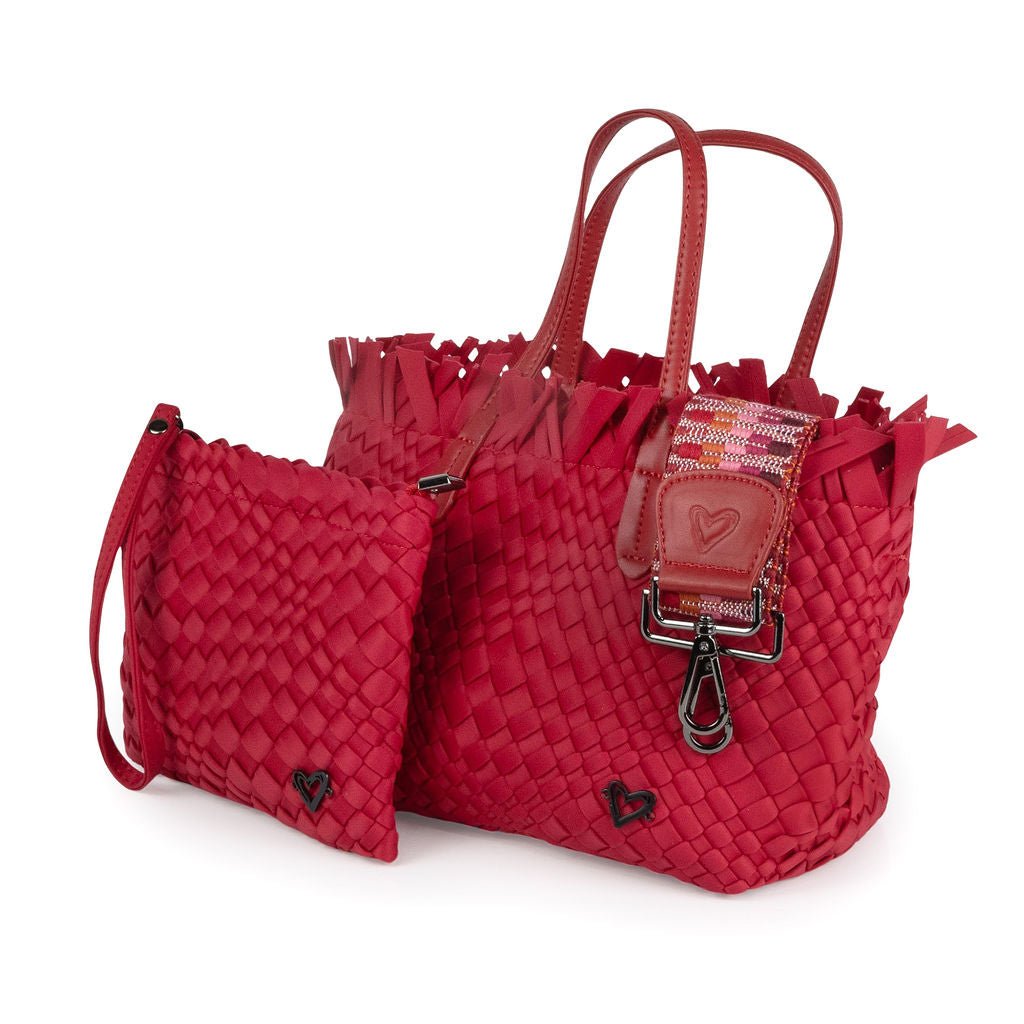 NEW: Taunton Small Woven Tote (Fringed Top) - Cranberry Red preneLOVE®