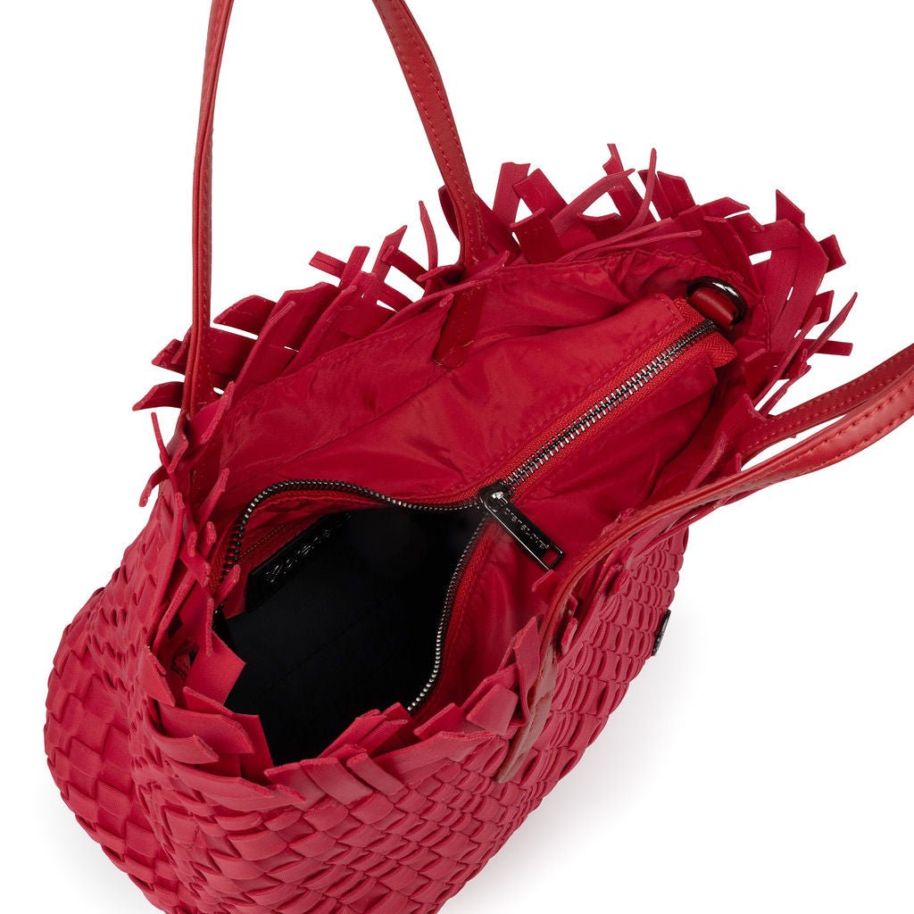 NEW: Taunton Small Woven Tote (Fringed Top) - Cranberry Red preneLOVE®