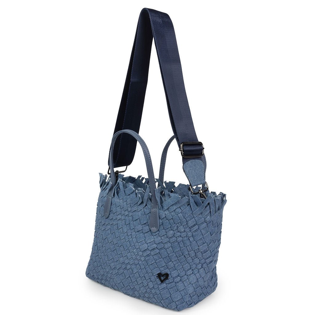 NEW: Taunton Small Woven Tote (Fringed Top) - Denim preneLOVE®