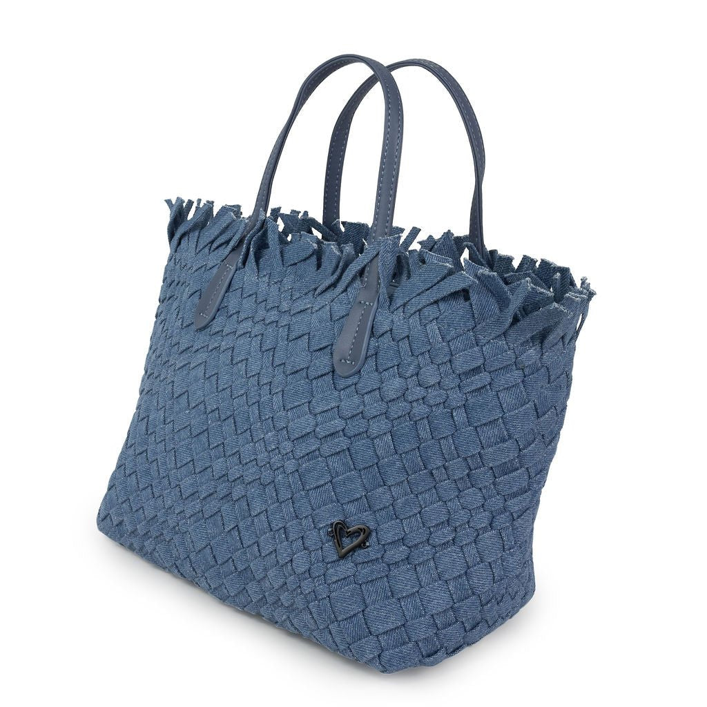 NEW: Taunton Small Woven Tote (Fringed Top) - Denim preneLOVE®