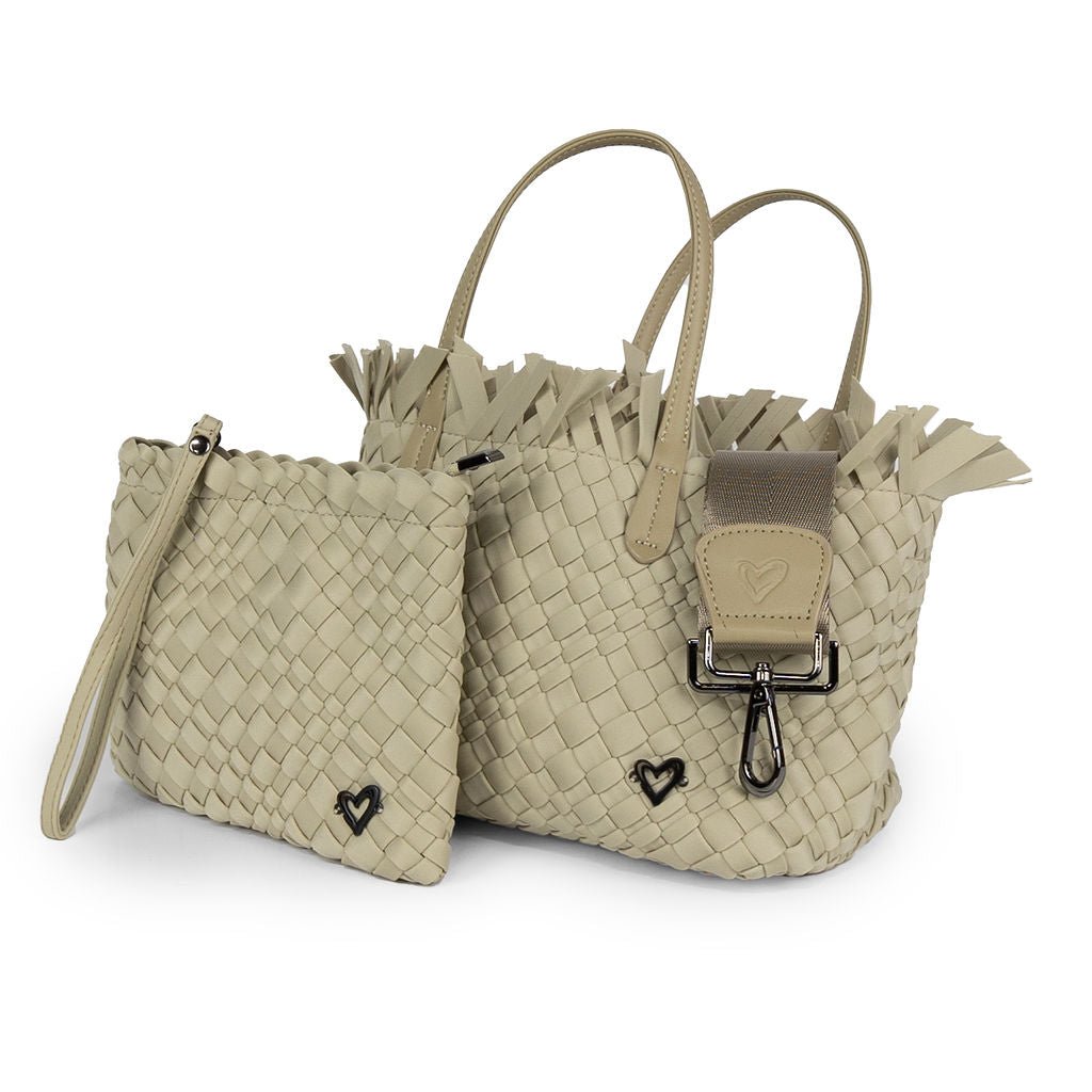 NEW: Taunton Small Woven Tote (Fringed Top) - Khaki preneLOVE®