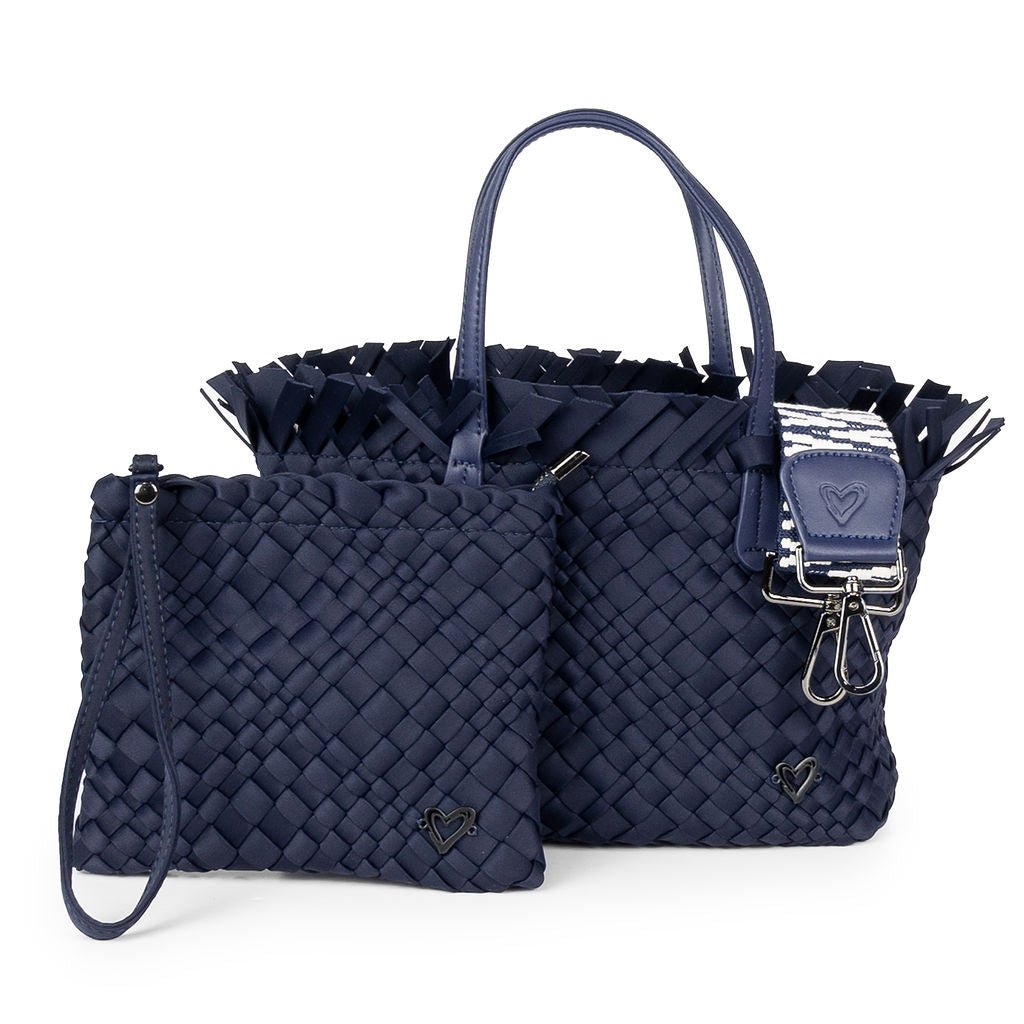 NEW: Taunton Small Woven Tote (Fringed Top) - Navy preneLOVE®