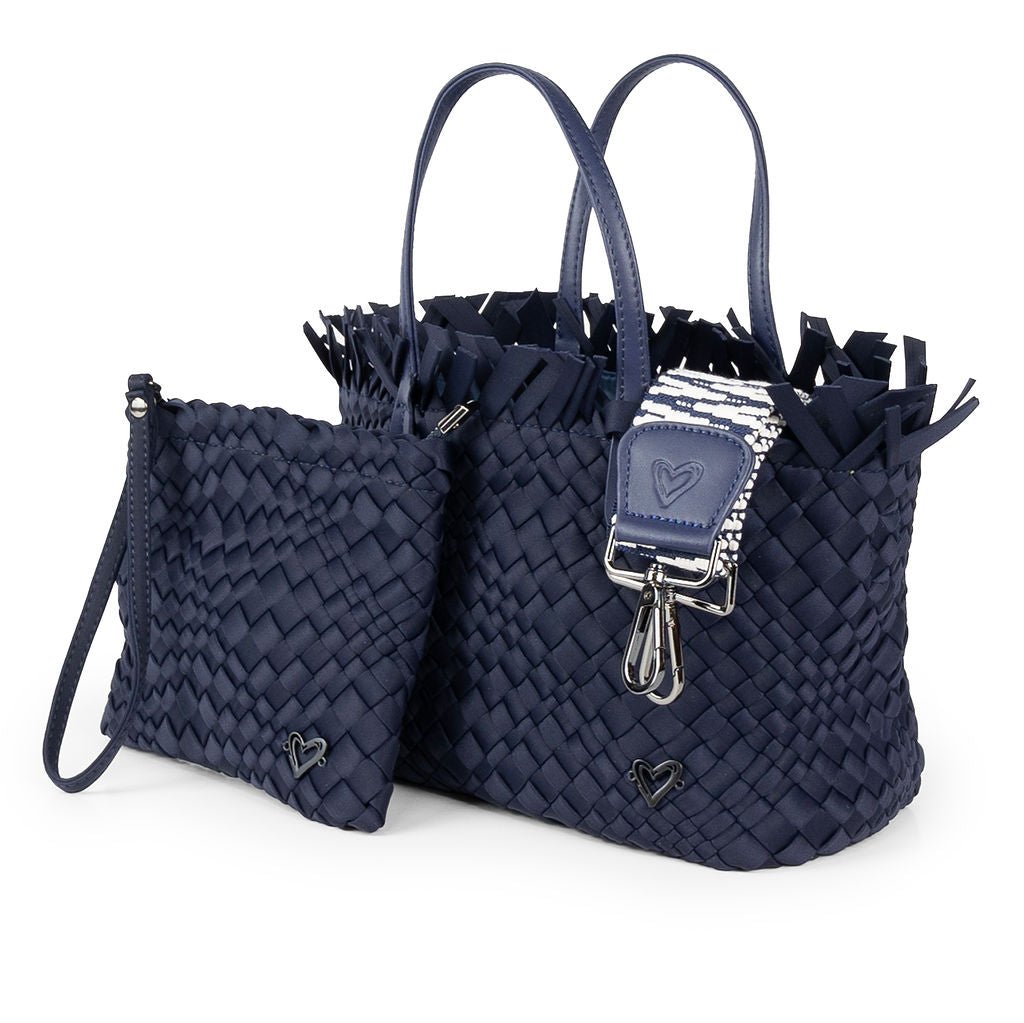 NEW: Taunton Small Woven Tote (Fringed Top) - Navy preneLOVE®