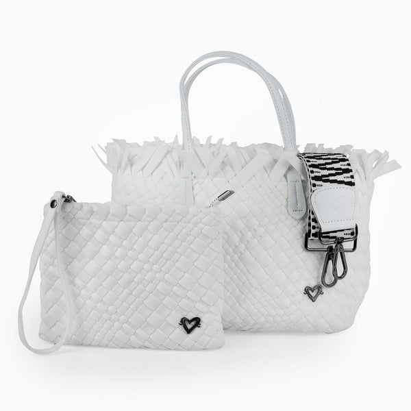 NEW: Taunton Small Woven Tote (Fringed Top) - White preneLOVE®